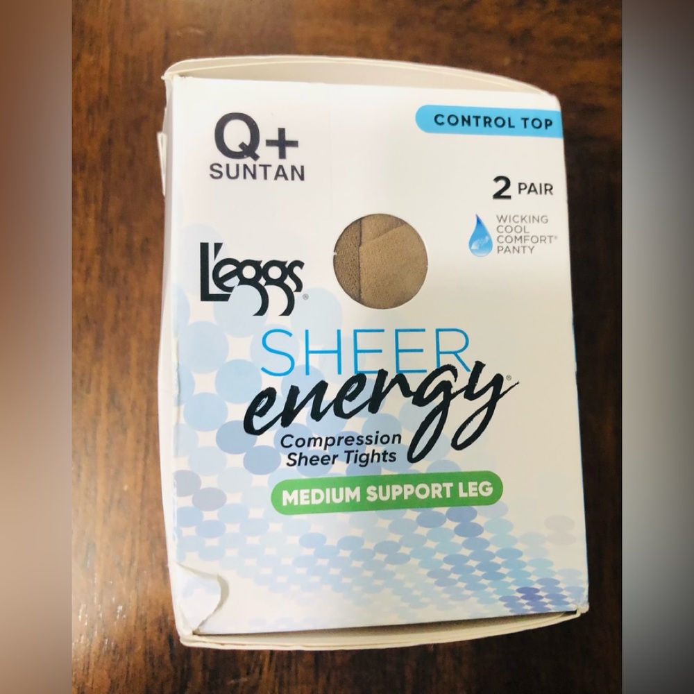 2 Pair L’eggs sheers energy compression sheer tights control top suntan.QT(XL)